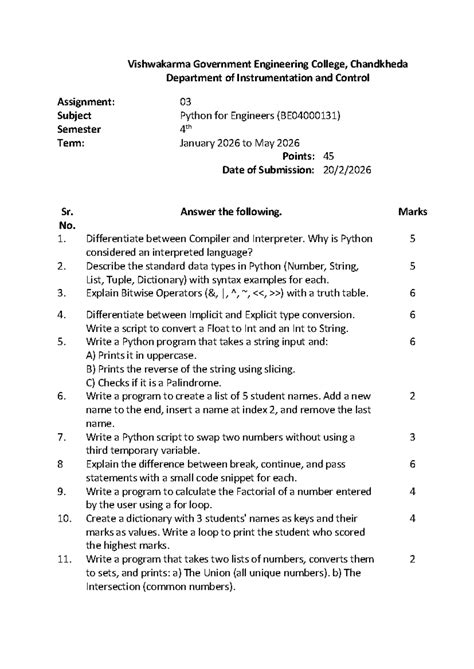 Assignment 03: Python for Engineers - Key Concepts & Exercises - Studocu