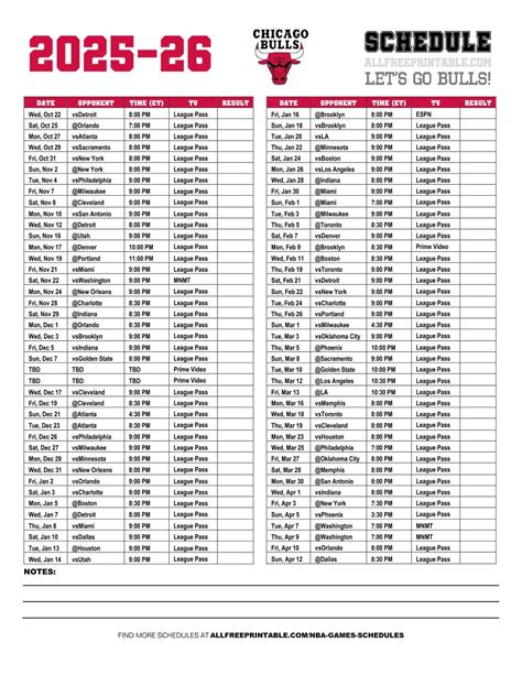2025-26 Chicago Bulls Schedule – Free Printable