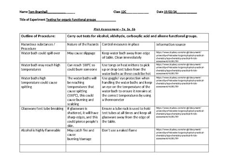 Required Practical 6 - risk assessment sheet - Name Tom Bramhall ...