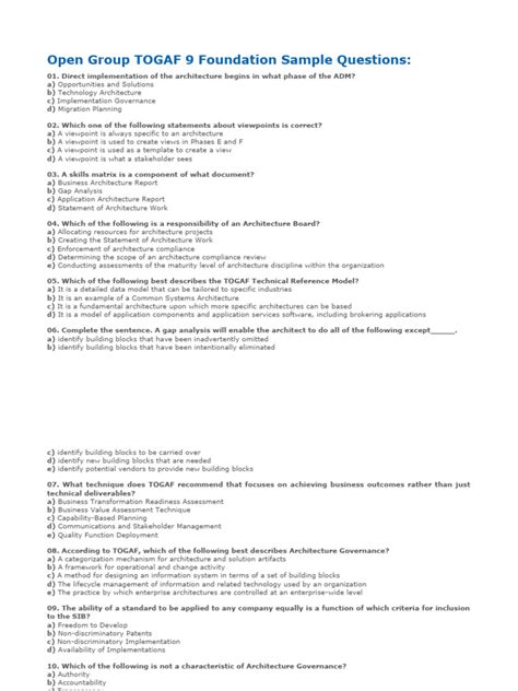 Image result for TOGAF Practice Questions