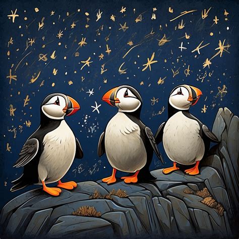 Nighttime Whimsical Puffin Bird Art Free Stock Photo - Public Domain ...
