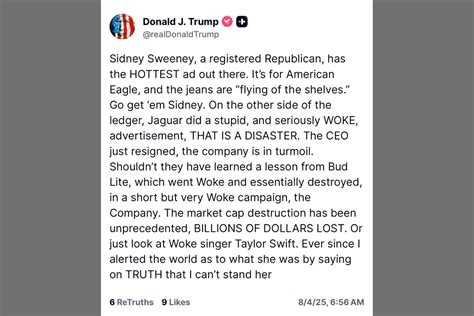 Trump Deletes and Reposts Tweet About Sydney Sweeney Several Times