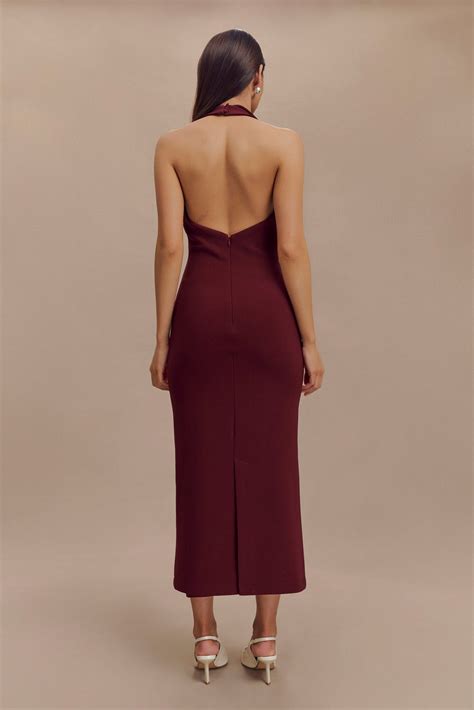 Keira Crepe Halter Midi Dress in Maroon – OUTCAST