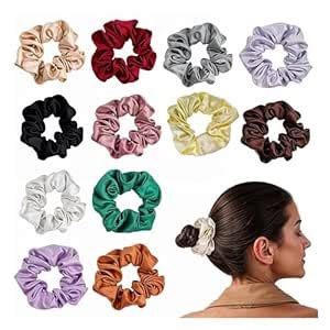 TASU Classic Satin Silk Scrunchies For Women And Girls Set Of 12 ...