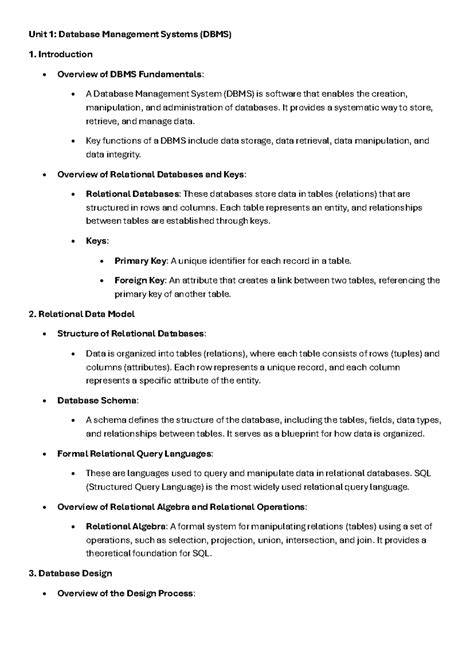 Data Base Management System Mini Explanation - Unit 1: Database ...