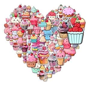 VAAIMAI 204-Piece Kawaii Cupcakes Stickers Vinyl Decal Set | Cute ...