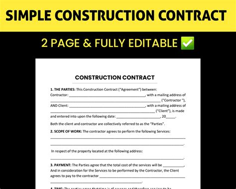 Free Construction Contract Template Sample PDF Word -, 54% OFF