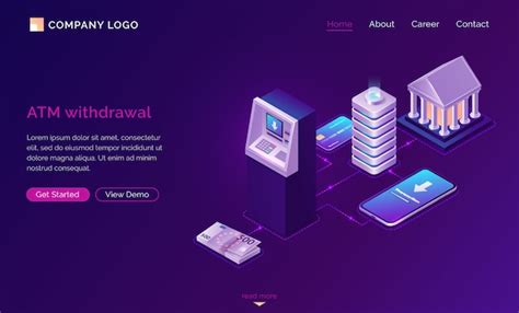 Mobile atm withdrawal isometric landing page | Free Vector