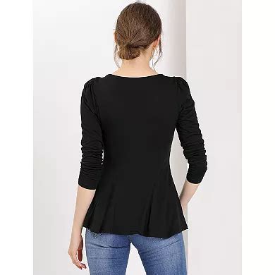 2 Packs Women's Long Sleeves Scoop Neck Casual Peplum Shirt Tops