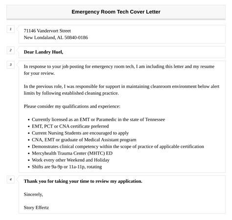 Emergency Room Tech Cover Letter | Velvet Jobs