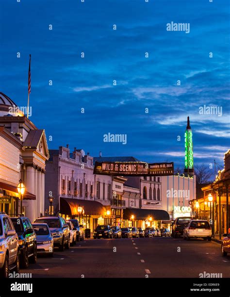 Historic gold rush town Grass Valley and historic Del Oro movie theater ...