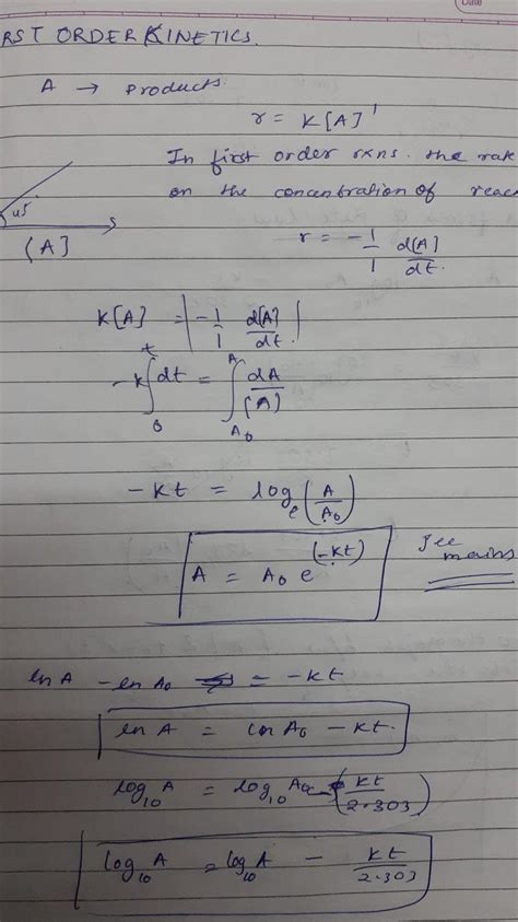 Derive the equation of rate constant for the first order reaction ...