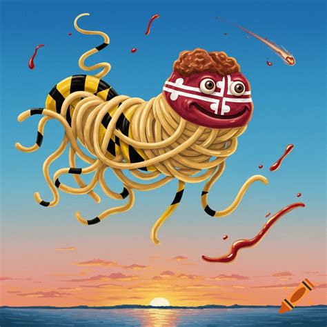 Cartoon Flying Spaghetti Monster with Maryland flag stripes, red face ...