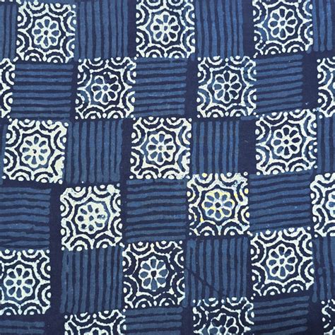 Pure Cotton Indigo White And Blue Square Block Hand Block Print Fabric ...