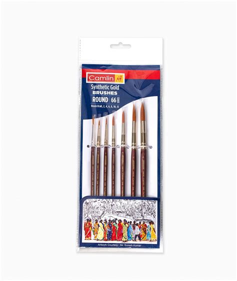 Camel Wood Paint Brush Series 66 - Round Synthetic Gold, Set of 7 ...