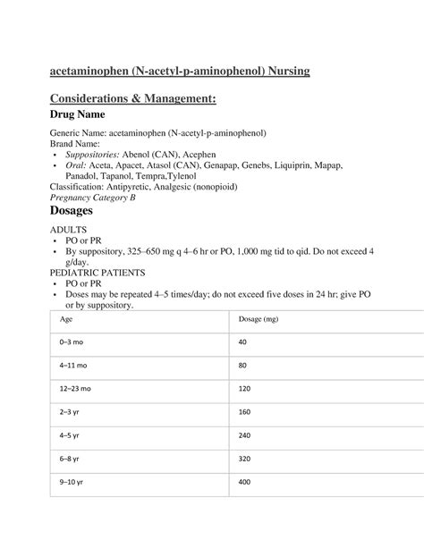 Acetaminophen Pediatric Nursing Considerations at Robert Sheffield blog