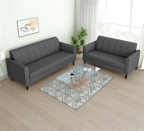Adorn India Rio Elegant 3+2 5 Seater Sofa Set (Grey) (3 Year Warranty ...