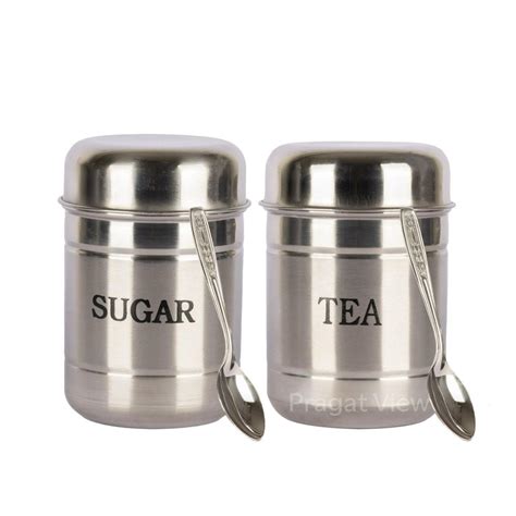 Buy PRAGAT VIEW Stainless Steel 2 Pcs 700Ml Tea Sugar Container Set ...