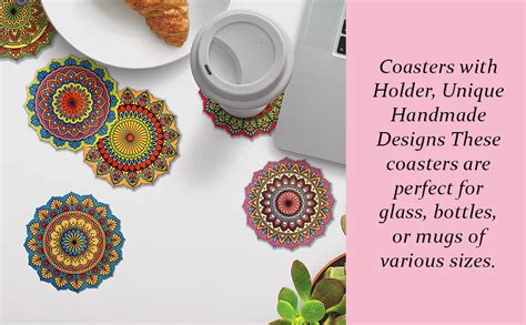 Ambiyaa Pine Set Of 6 Mandala 4 Inch Coasters | Unique Handmade Designs ...