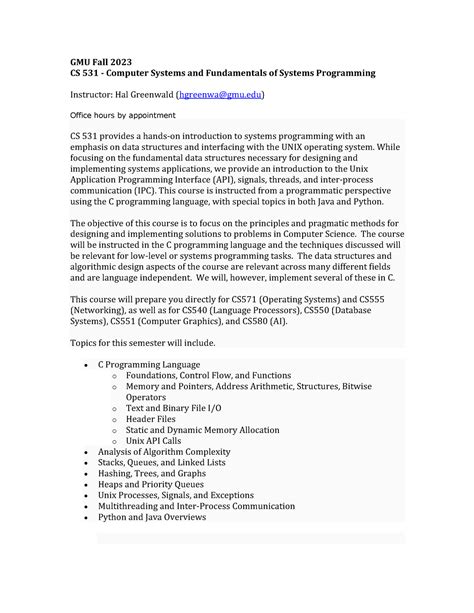 CS 531 - Schedule - CS 531 - GMU Fall 2023 CS 531 - Computer Systems ...