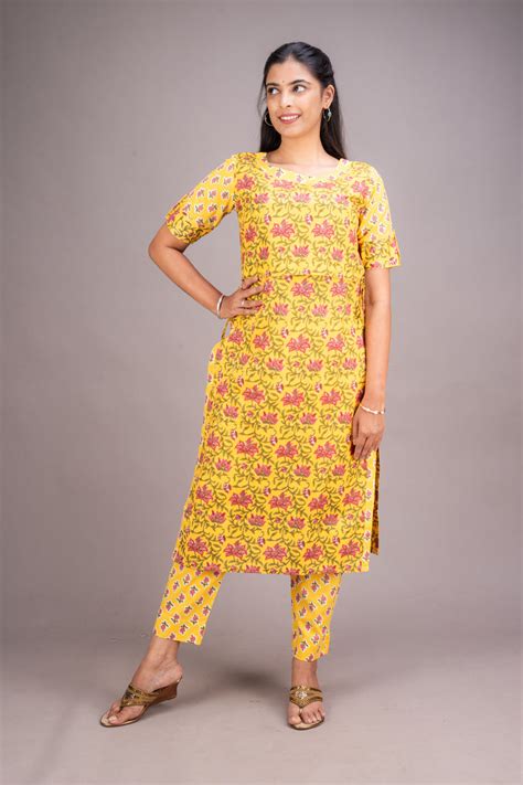 Yellow Floral Block Printed Suit Set – Meera Bharadwaj