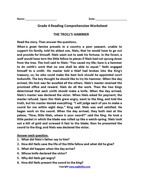 Reading Comprehension Passages For Grade 7 Pdf