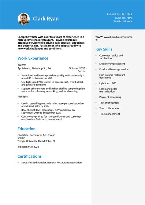 Waitress Description Waiter/Waitress Resume Example & Writing Tips