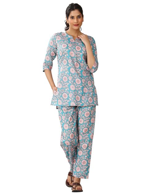 Buy Holy libas Women's Cotton Floral Printed Night Suit Set of Top ...
