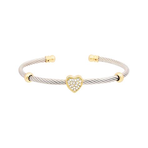 Juvell Two-Tone 18k Gold Plated Cubic Zirconia Heart & Bead Station ...