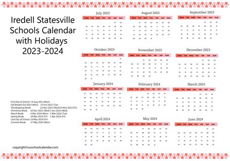 Iredell Statesville Schools Calendar with Holidays 2023-2024