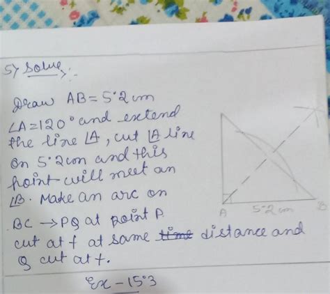 construct triangle ABC in which AB=AC=5.2 and angle A=120 draw AD ...