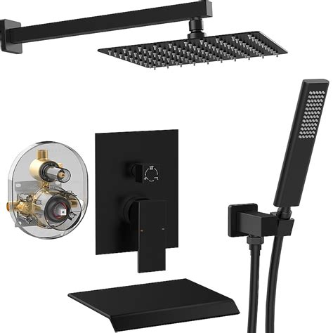 WELLFOR DT Rain Shower System Mayte Black 12-in Waterfall Built-In ...