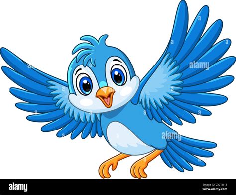 Cute blue bird cartoon flying on white background Stock Vector Image ...