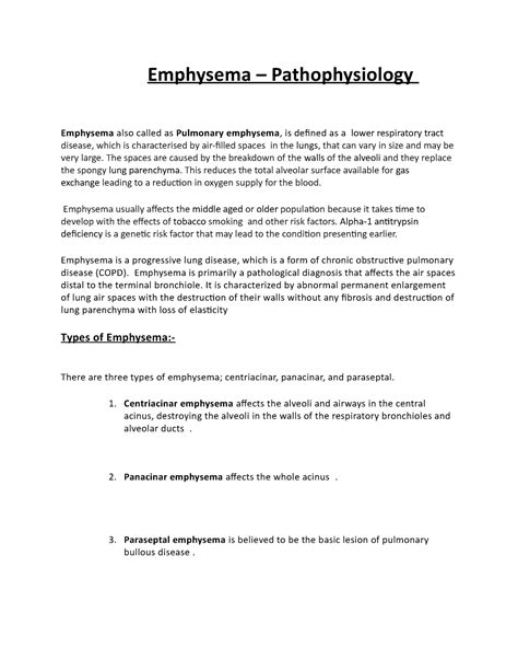 Emphysema pathophysiology 02 - Emphysema – Pathophysiology Emphysema ...