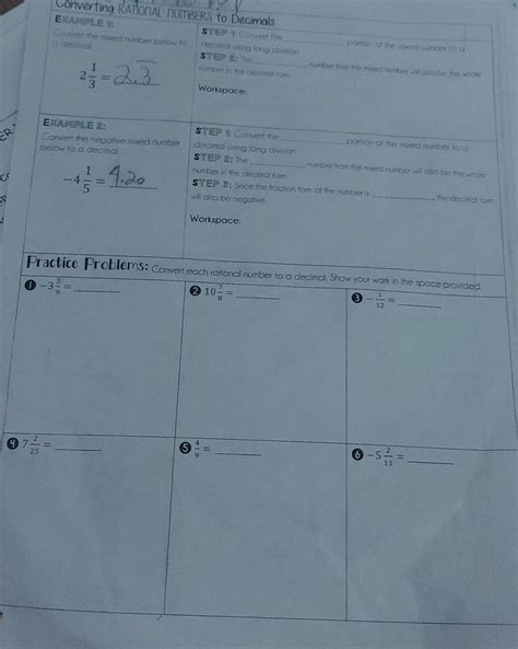 Solved: Converting RATIONAL NUMBERS to Decimals EXAMPLE 1: ST R C rm P ...