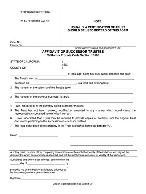 2015 Form CA Affidavit of Successor Trustee - Blank Fillable Template ...