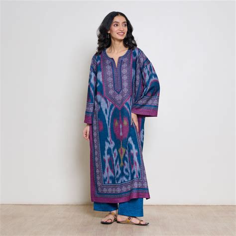 Buy Murmur Woollen Hand Embroidered Long Kurta - Transformative Teal ...