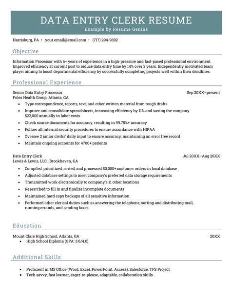 Image result for Data Entry Resume Summary