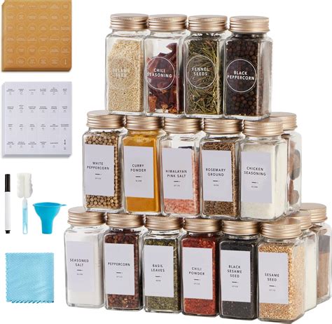 Amazon.com: 24 Glass Spice Jars with Label-4oz Spice Containers with ...