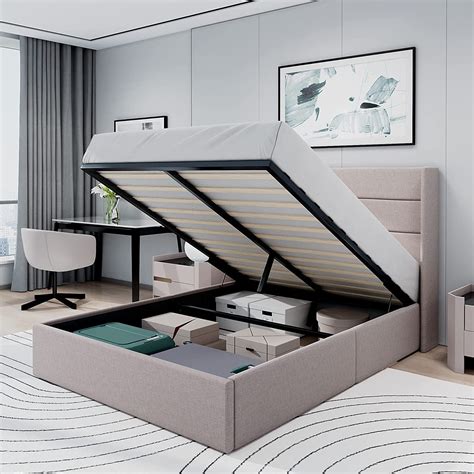 Buy Allewie Queen Size Lift Up Storage Upholstered Bed with Pannel ...