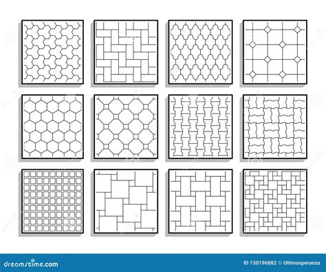 Set of Seamless Pavement Textures. Black and White Floor Tiles Stock ...