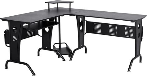 Buy HOMCOM L-Shaped Corner Work Desk Gaming Office wSteel Frame CPU ...