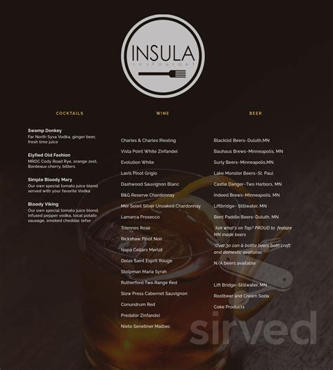 Insula Restaurant menu in Ely, Minnesota, USA