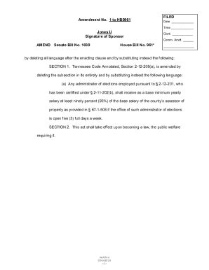 Fillable Online Amendment No. 1 to HB0961 Jones U Signature of Sponsor ...