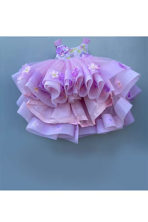 Hand embroidered 3d flowers embellished lavender high low gown – Stylemylo