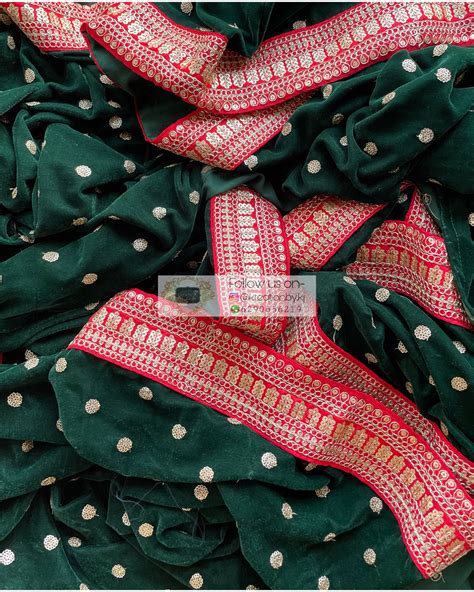 Bottle Green Velvet Saree with Border – kreationbykj