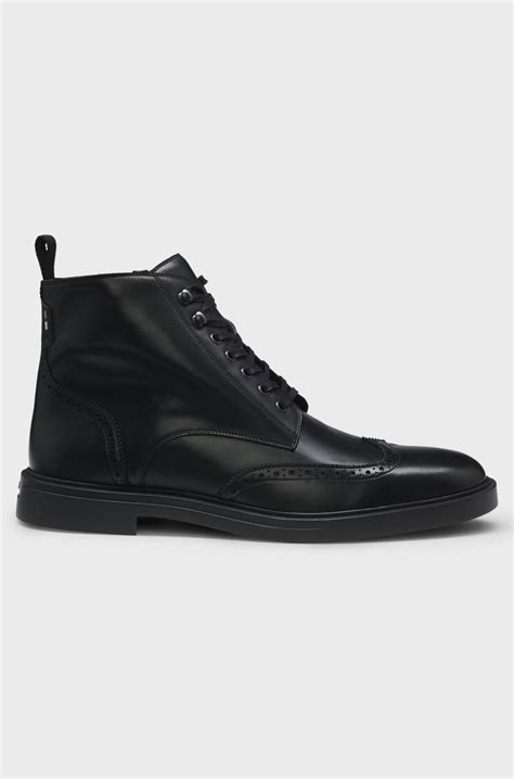 BOSS - Leather half boots with brogue details - Black