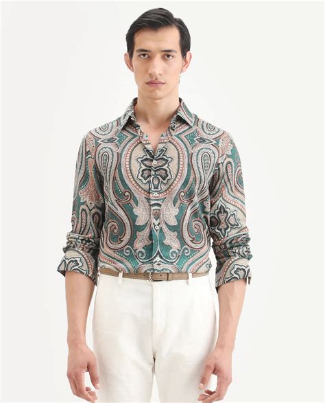Buy Abro - Dusky Green Linen Blend Paisley Print Shirt| Rare Rabbit