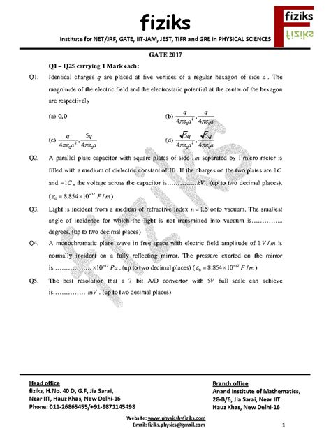 GATE 2017 - Comprehensive Notes for Physical Sciences Exam - Studocu