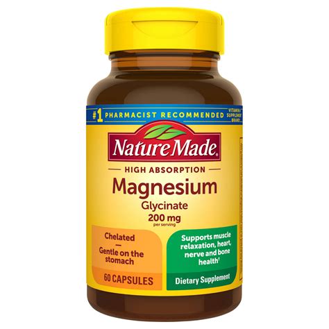 Nature Made Magnesium Glycinate, High Absorption, 200 Mg, Capsules
